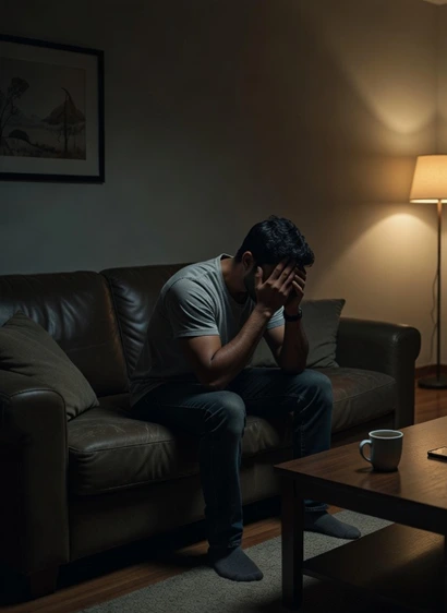 stressed man reflecting on relationship compatibility and mutual peace